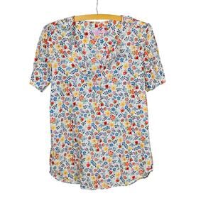 Calypso St. Barths Cotton Scandi Style Short Sleeve Floral Blouse -Size XS